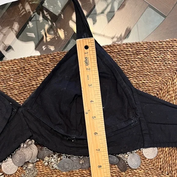 Black Halter Top with Silver Coin Embellishments Tribal Bellydance Large - Picture 12 of 13